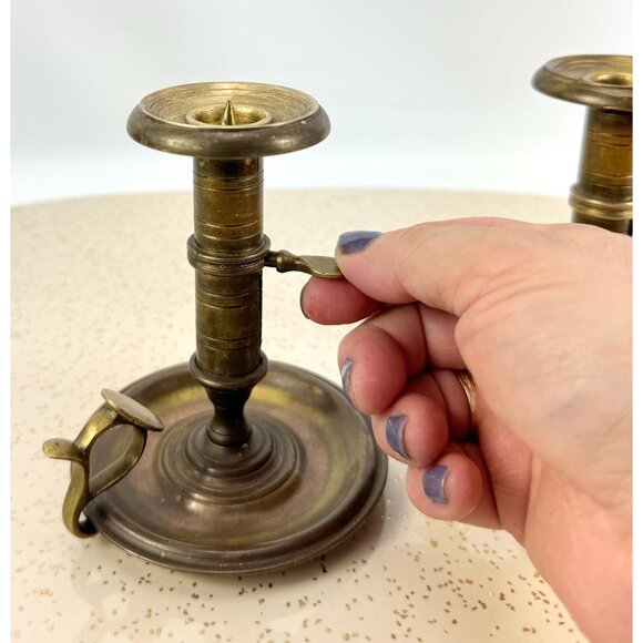 Vintage brass candlesticks, pair of adjustable push up candleholders - Picture 4 of 10
